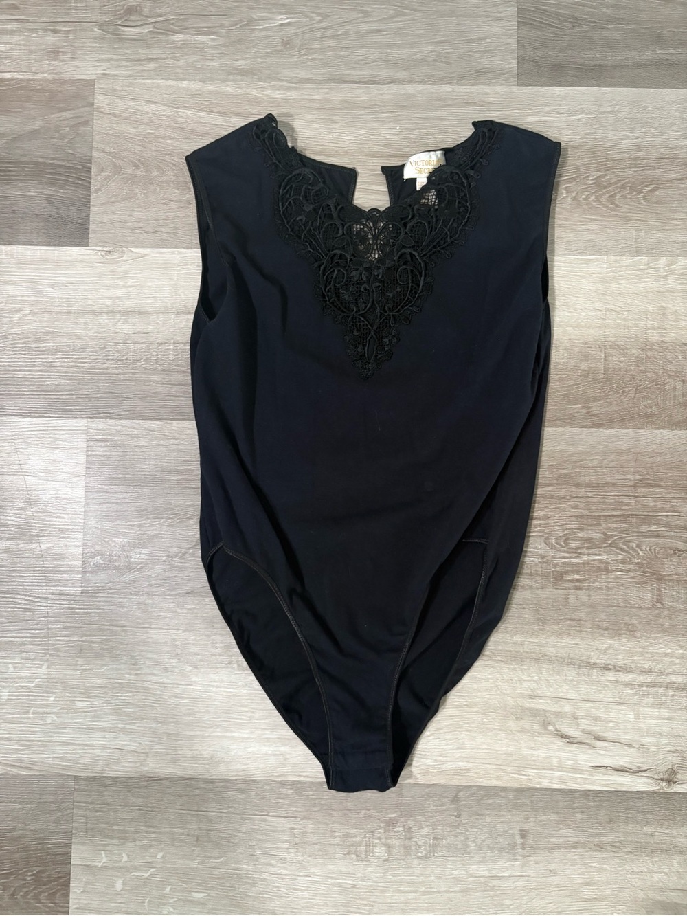 Vintage Victoria Secret Black Lace-Trim Sleeveless Bodysuit